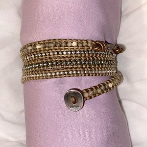 Silver and Stone on henna leather wrap bracelet